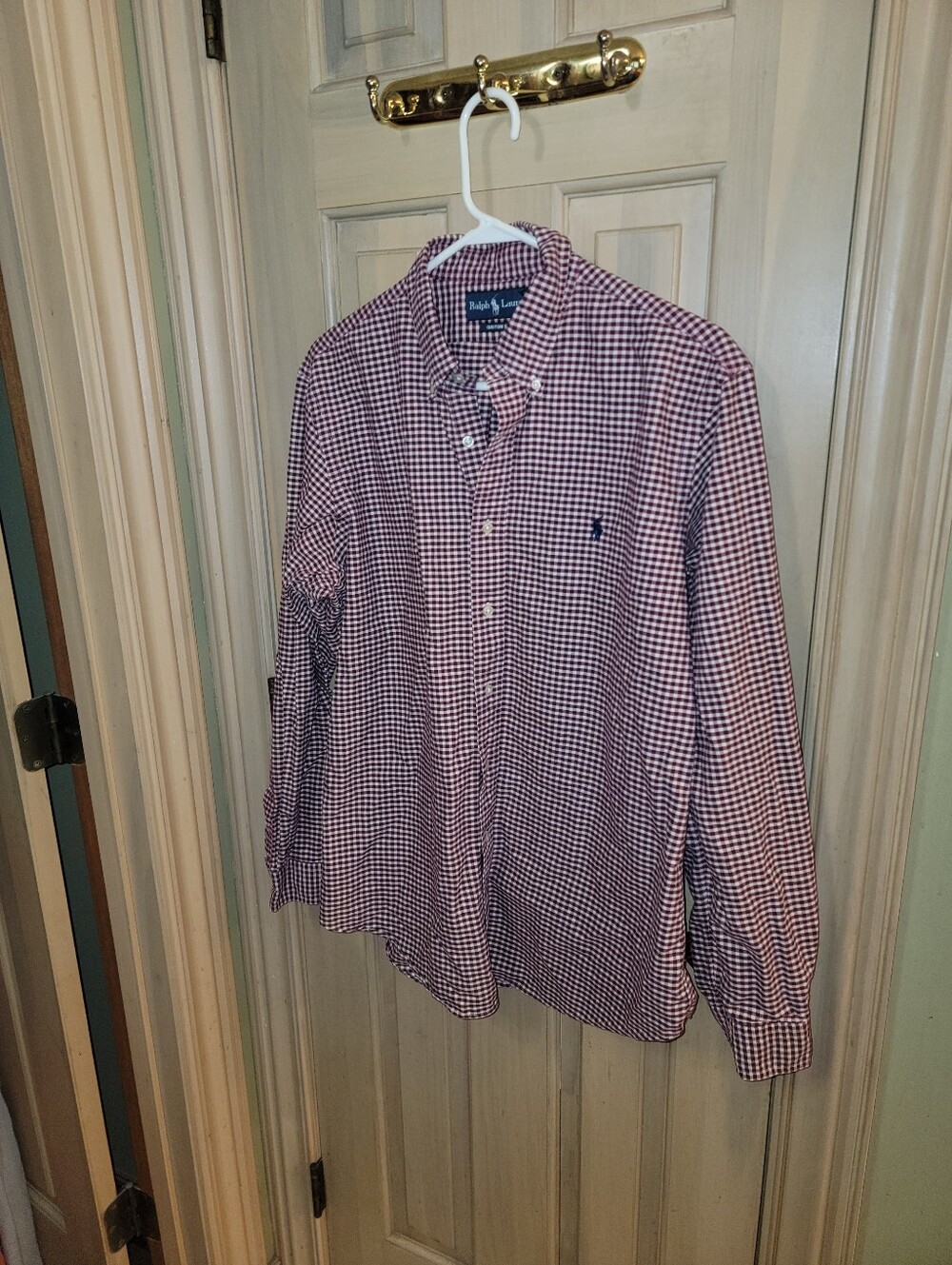 Ralph Lauren Burgundy and White Gingham Button-Down Shirt Mens Sz L Classic Fit - Picture 1 of 6